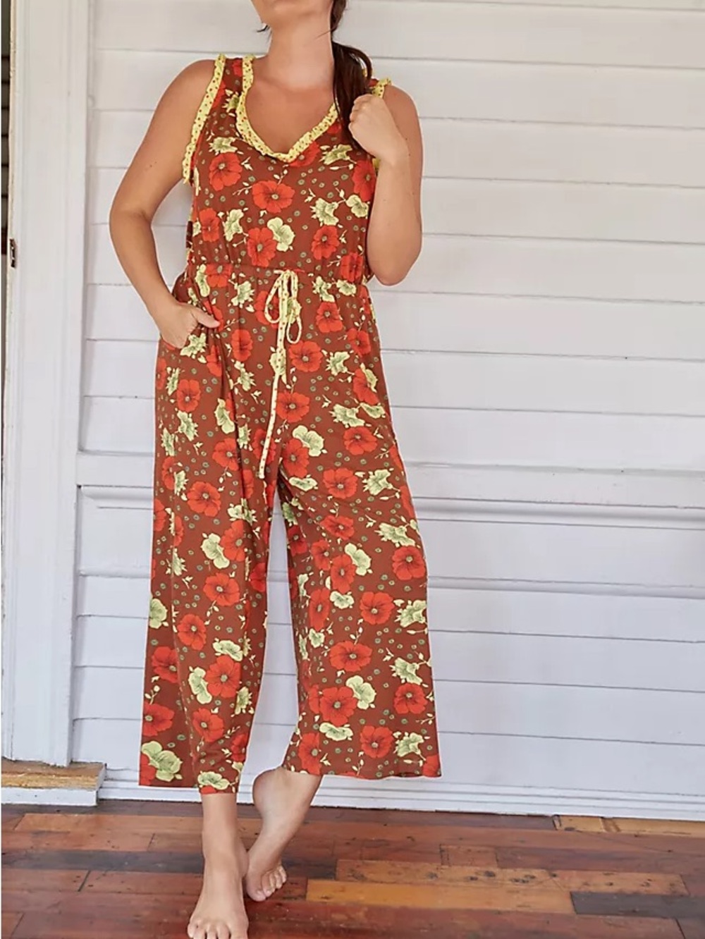 Anthropologie Porridge Poppy Mixed Print Sleeveless Wide Leg Jumpsuit